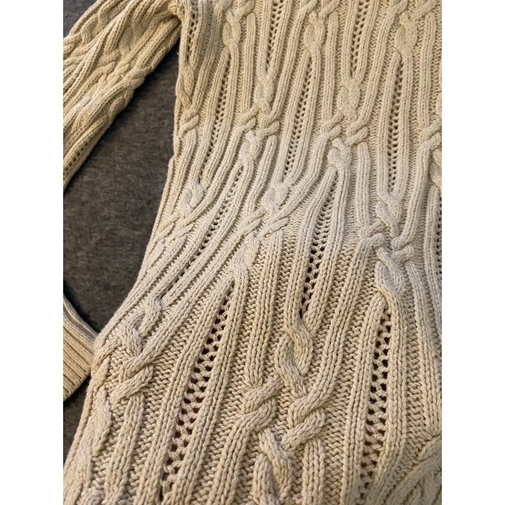 White House Black Market Beige Cable Knit Cowl Neck Sweater Womens Size Medium - Picture 5 of 7